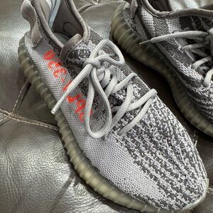 Gray and Red Sneakers
